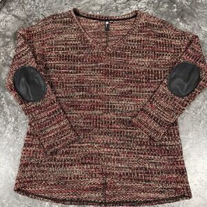 Kut From The Kloth Womens VNeck Multi Color Sweater  Elbow Patches Long Sleeve M